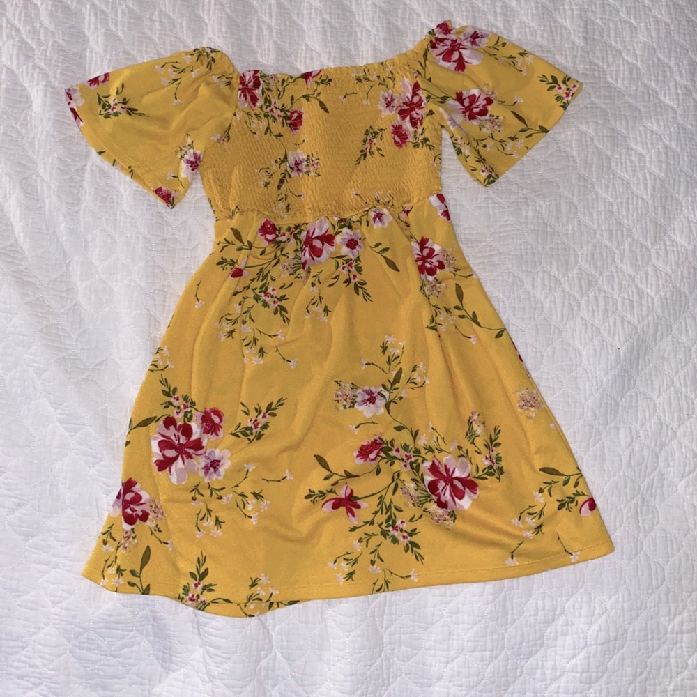 Yellow floral off the shoulder dress